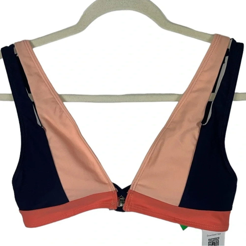 NWT Cupshe bikini top color block navy/coral/salmon colors Sz S